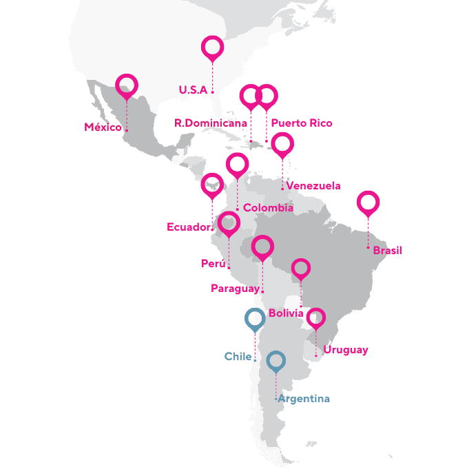 Mapa de presencia regional de SortQ en Latinoamérica